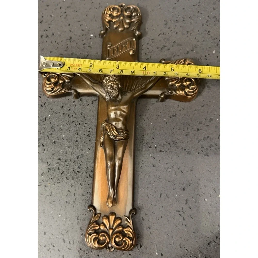 Vtg Crucifix Cross Wall Hanging Metal Copper Jesus Religious